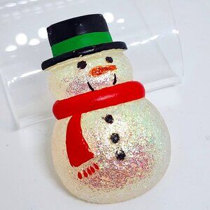 Vintage HALLMARK Iridescent Glitter SNOWMAN Snow Man Holiday Pin Brooch